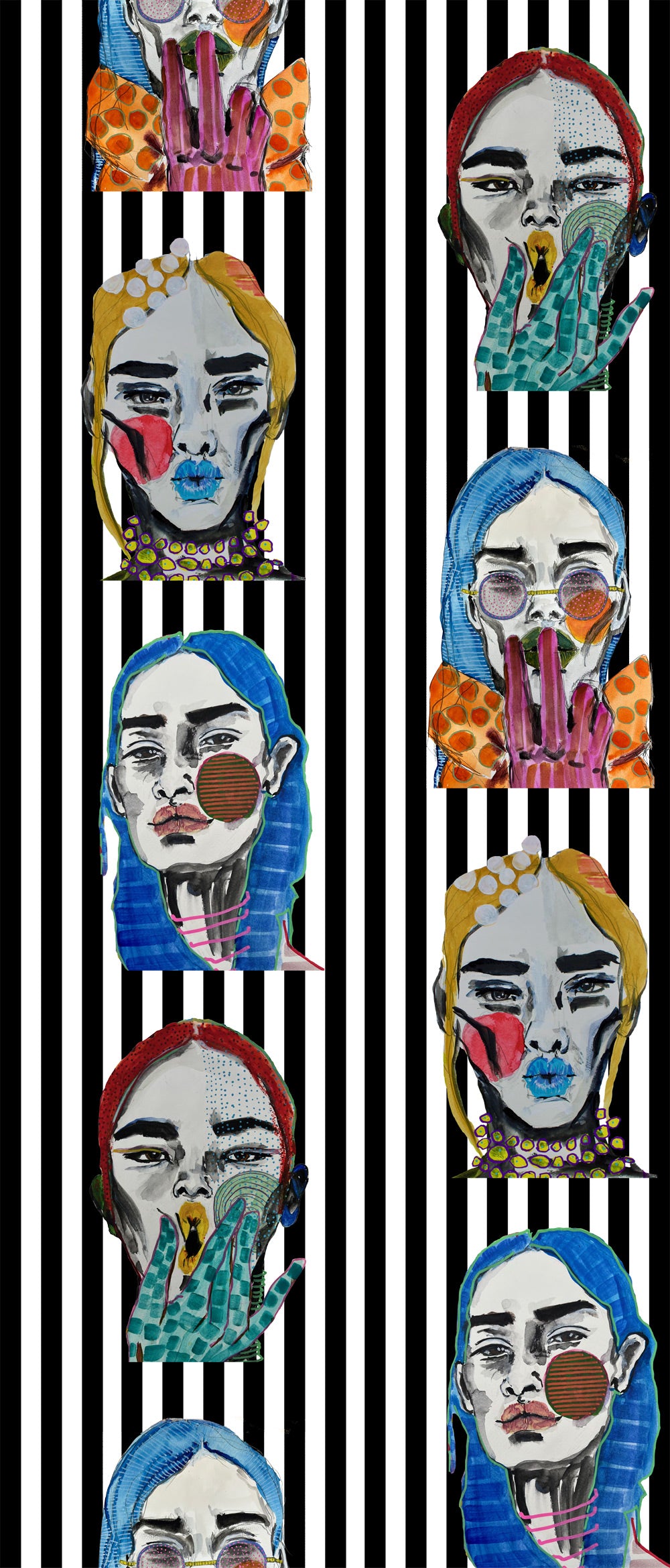 CTC X Ana Sneeringer Striped Faces Wallpaper