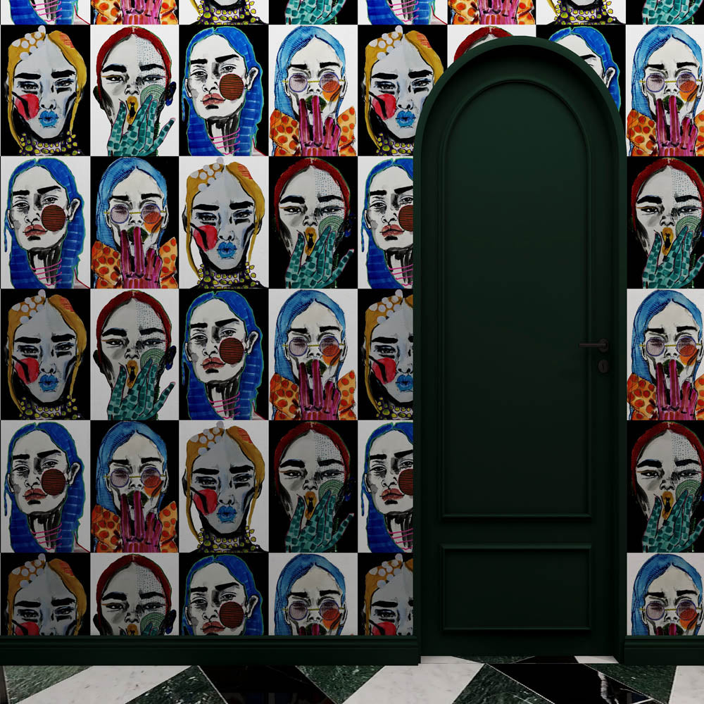CTC X Ana Sneeringer Checkered Faces Wallpaper