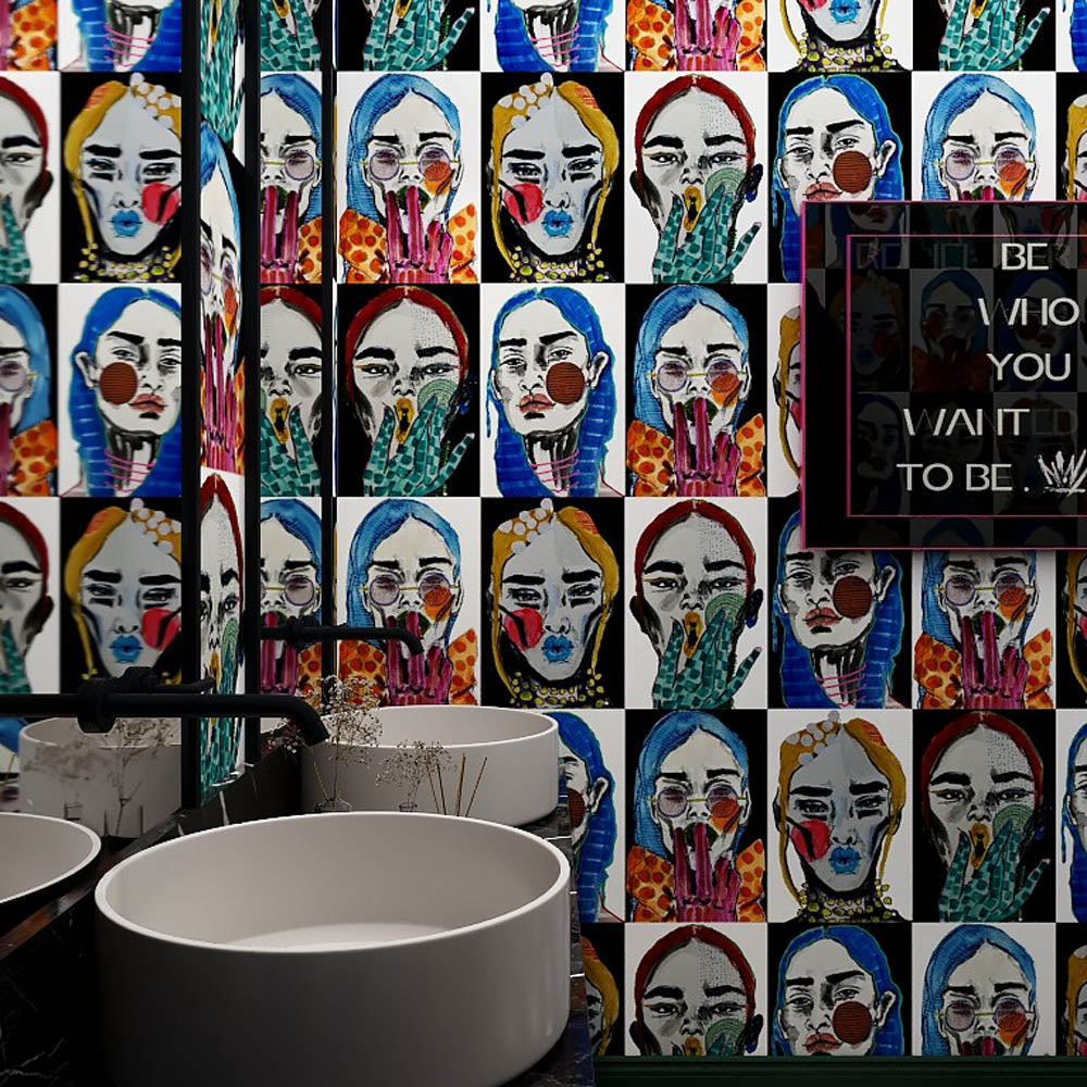 CTC X Ana Sneeringer Checkered Faces Wallpaper